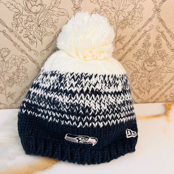 NFL New Era Seattle Seahawks 12s Knit Beanie with Pom Women/Kid Small Fit Blue - Picture 1 of 8